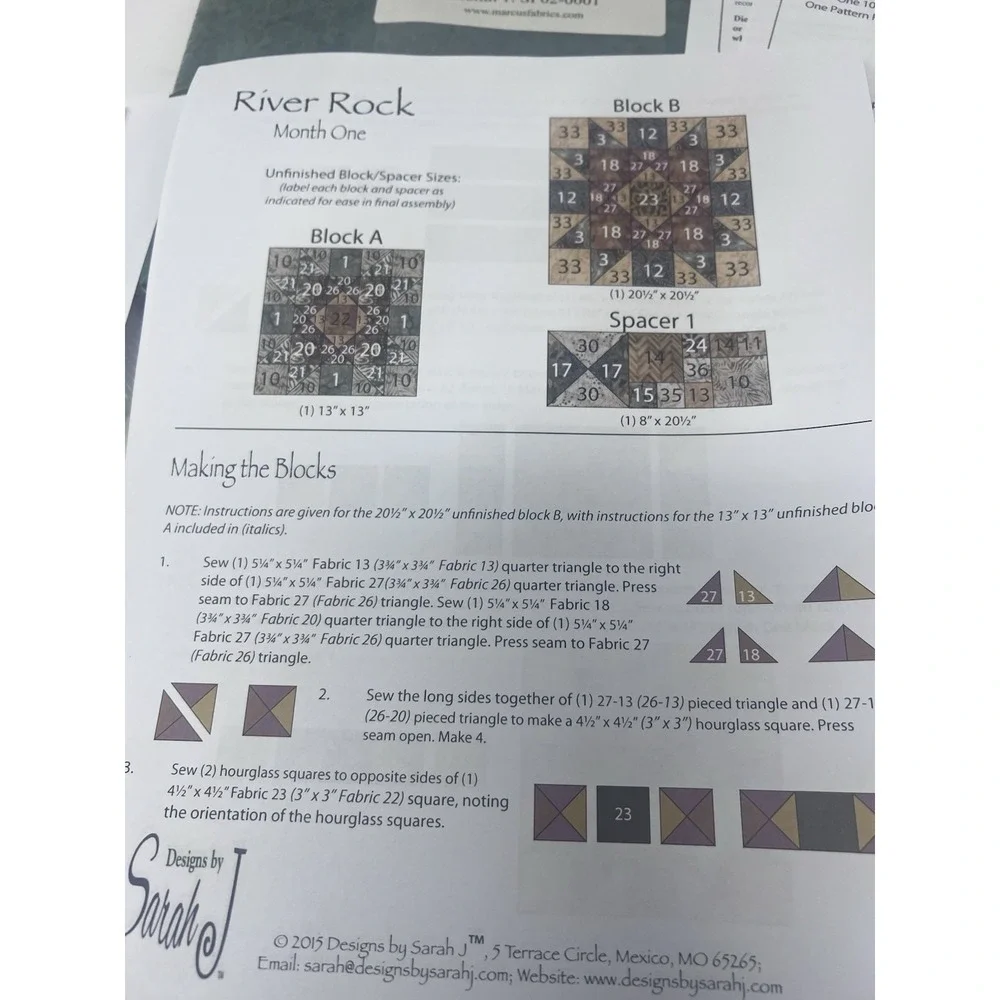 River Rock Block Of The Month by Keepsake Quilting 10 Inch Square Month One 2015